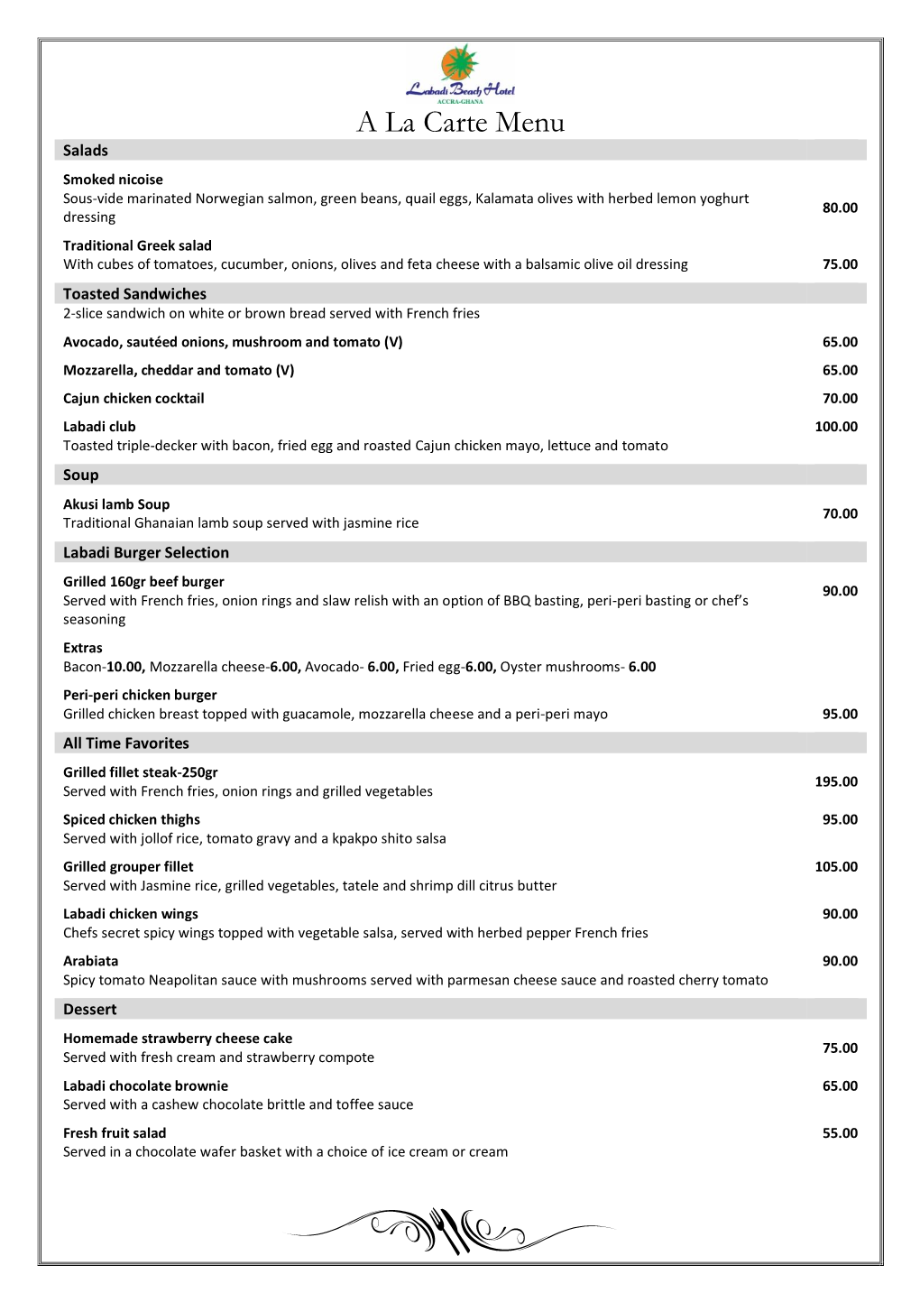 A La Carte Menu Salads