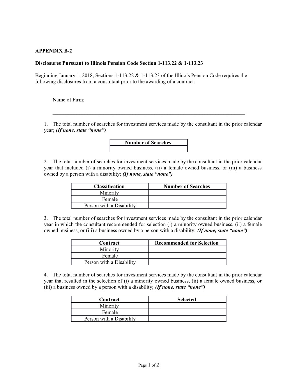 Disclosures Pursuant to Illinois Pension Code Section 1-113.22 & 1-113.23