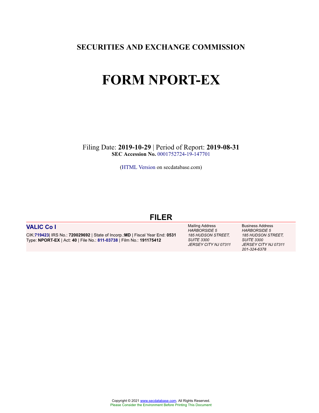 VALIC Co I Form NPORT-EX Filed 2019-10-29