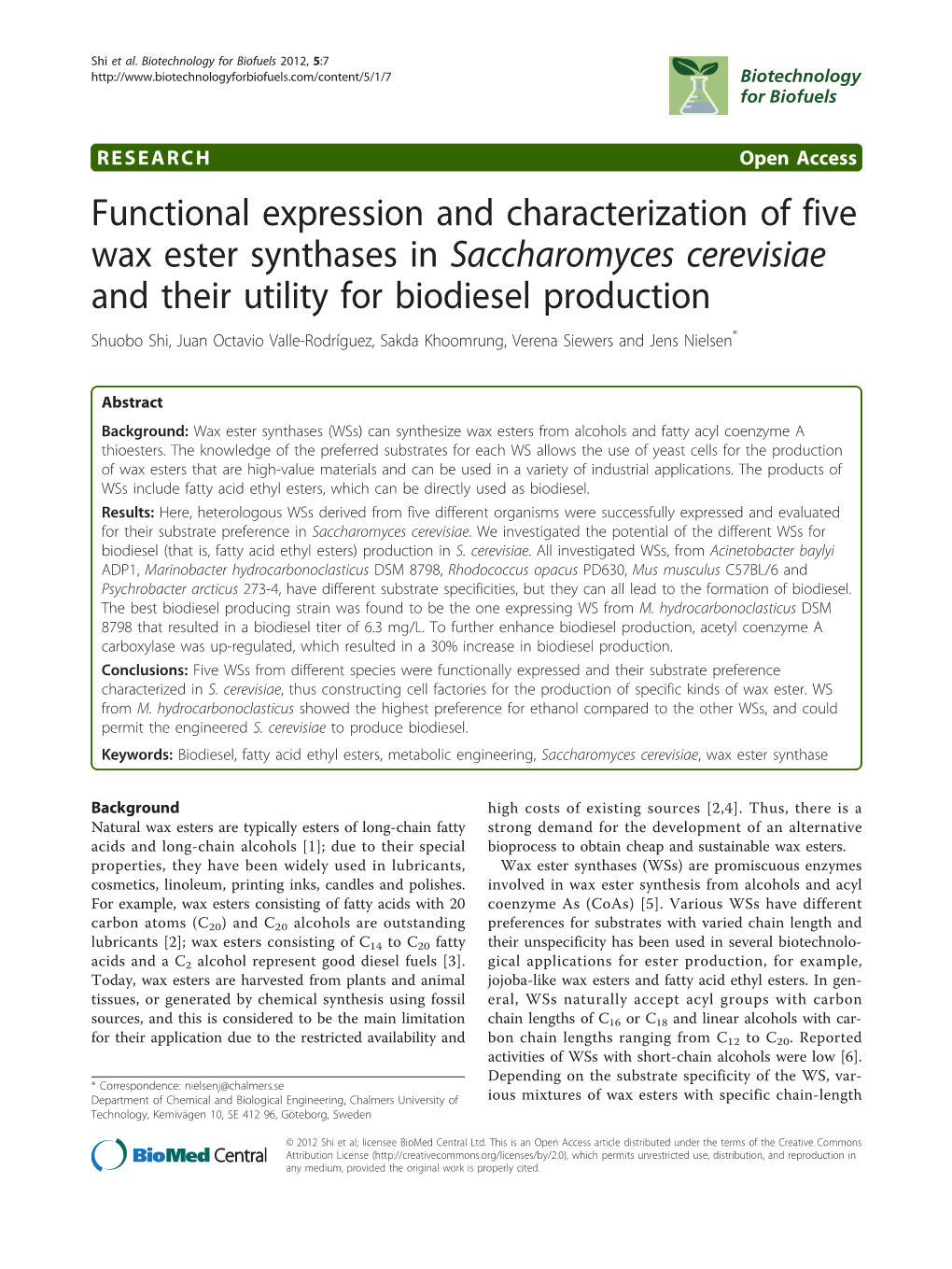 Functional Expression and Characterization of Five Wax Ester