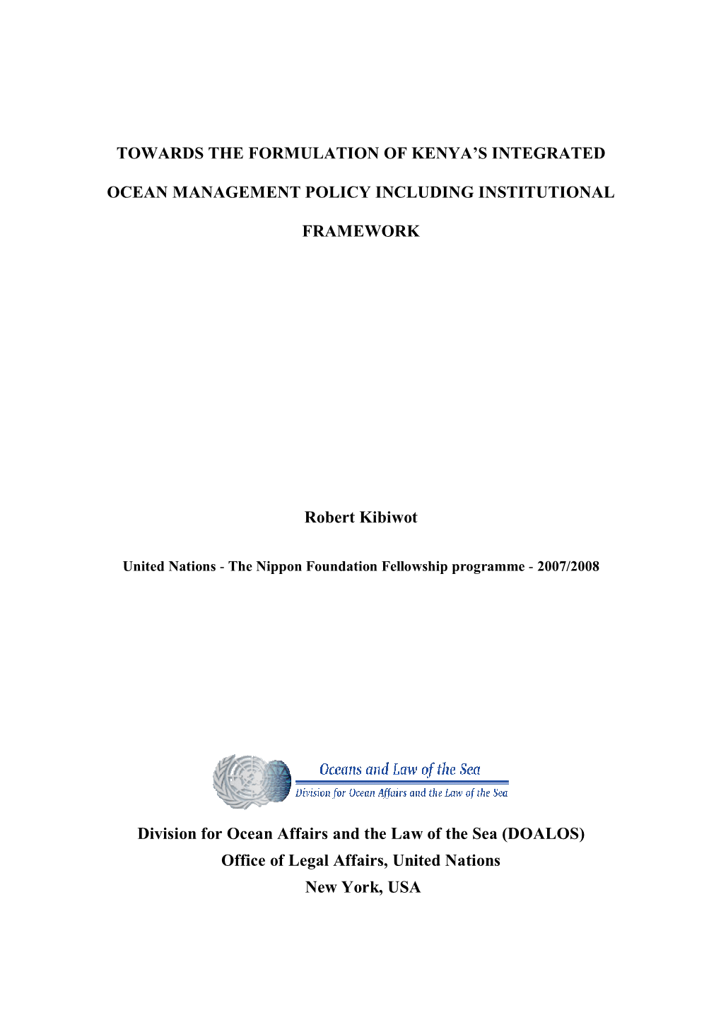 Towards the Formulation of Kenya's Integrated Ocean Management