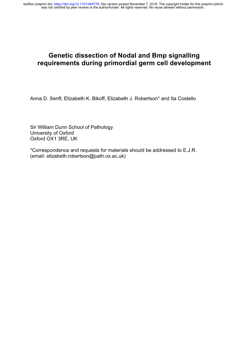 Genetic Dissection of Nodal and Bmp Signalling Requirements During Primordial Germ Cell Development