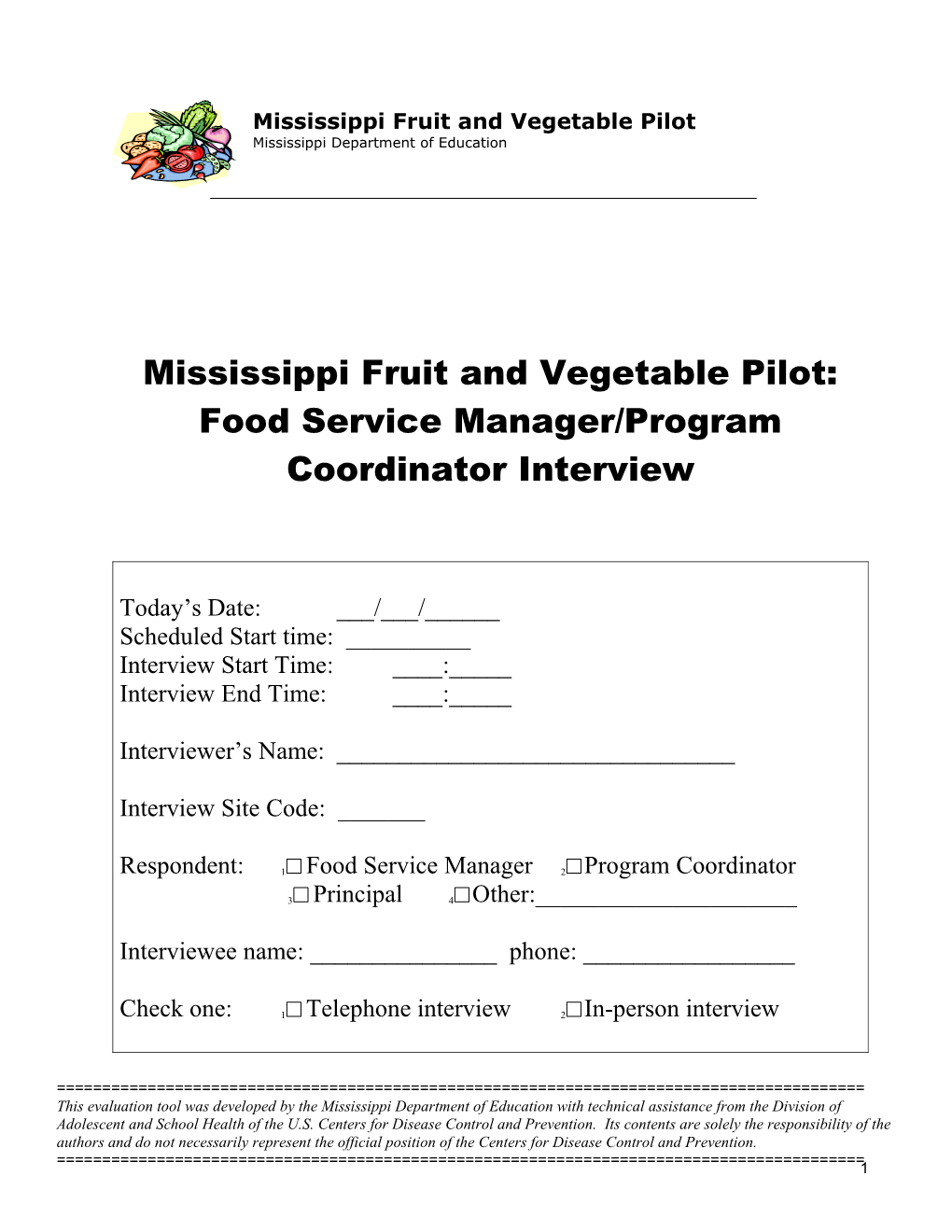 MS-MFVP Food Service Interview Protocol