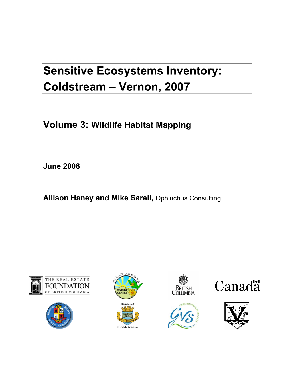 Sensitive Ecosystems Inventory: Coldstream – Vernon, 2007