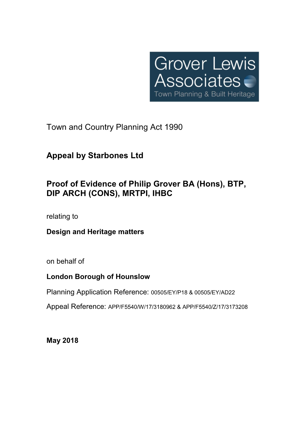 Town and Country Planning Act 1990 Appeal by Starbones Ltd Proof Of