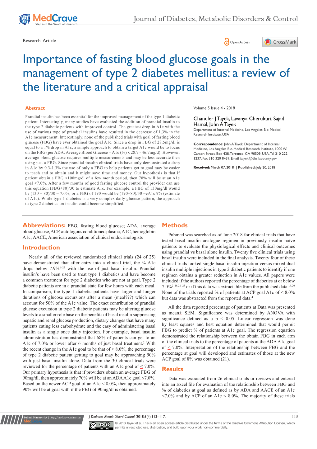 Importance of Fasting Blood Glucose Goals in the Management of Type 2 Diabetes Mellitus: a Review of the Literature and a Critical Appraisal