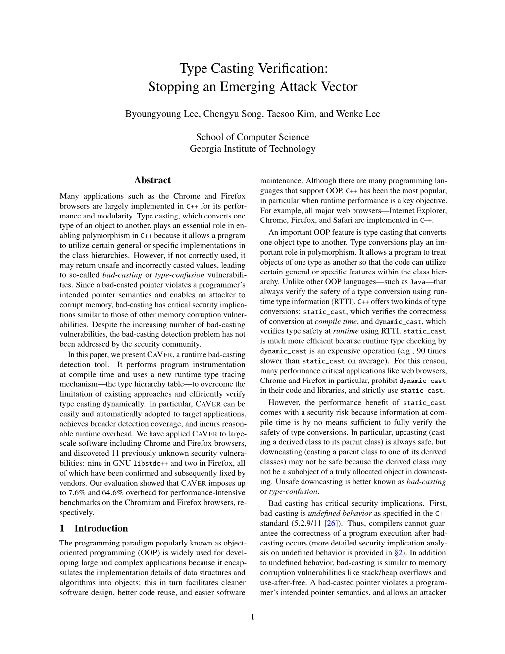 Type Casting Verification: Stopping an Emerging Attack Vector