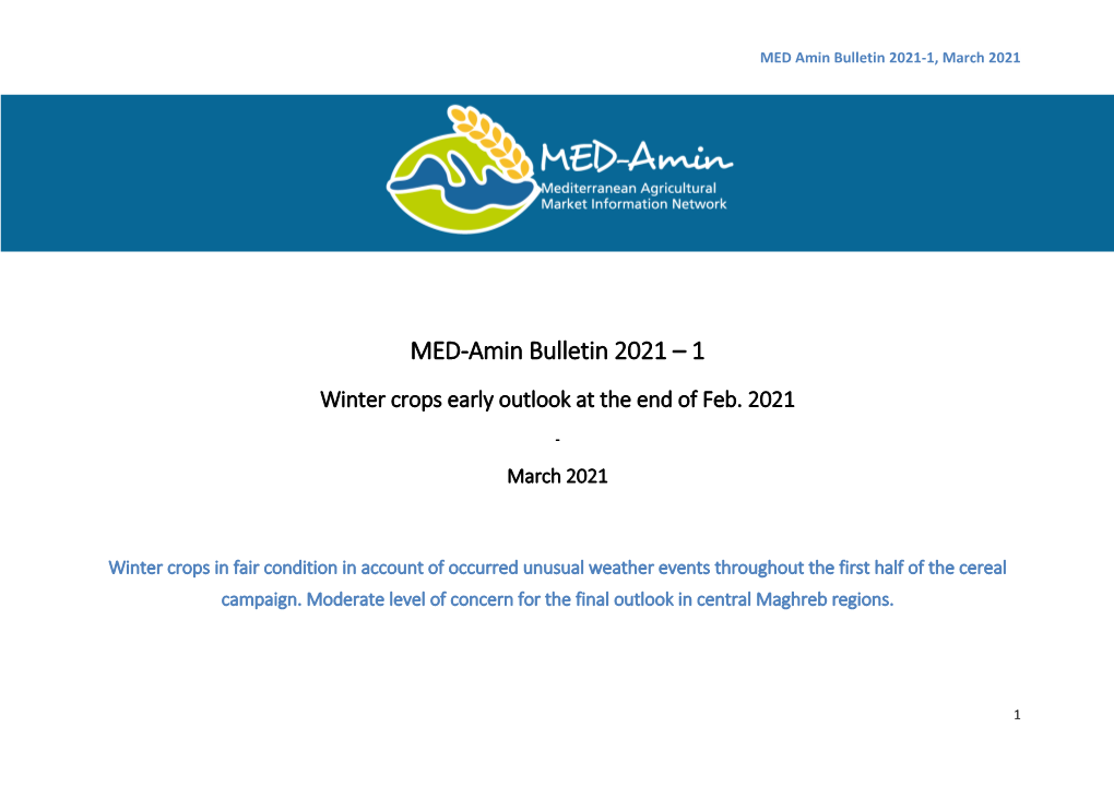 MED-Amin Bulletin 2021 – 1 Winter Crops Early Outlook at the End of Feb