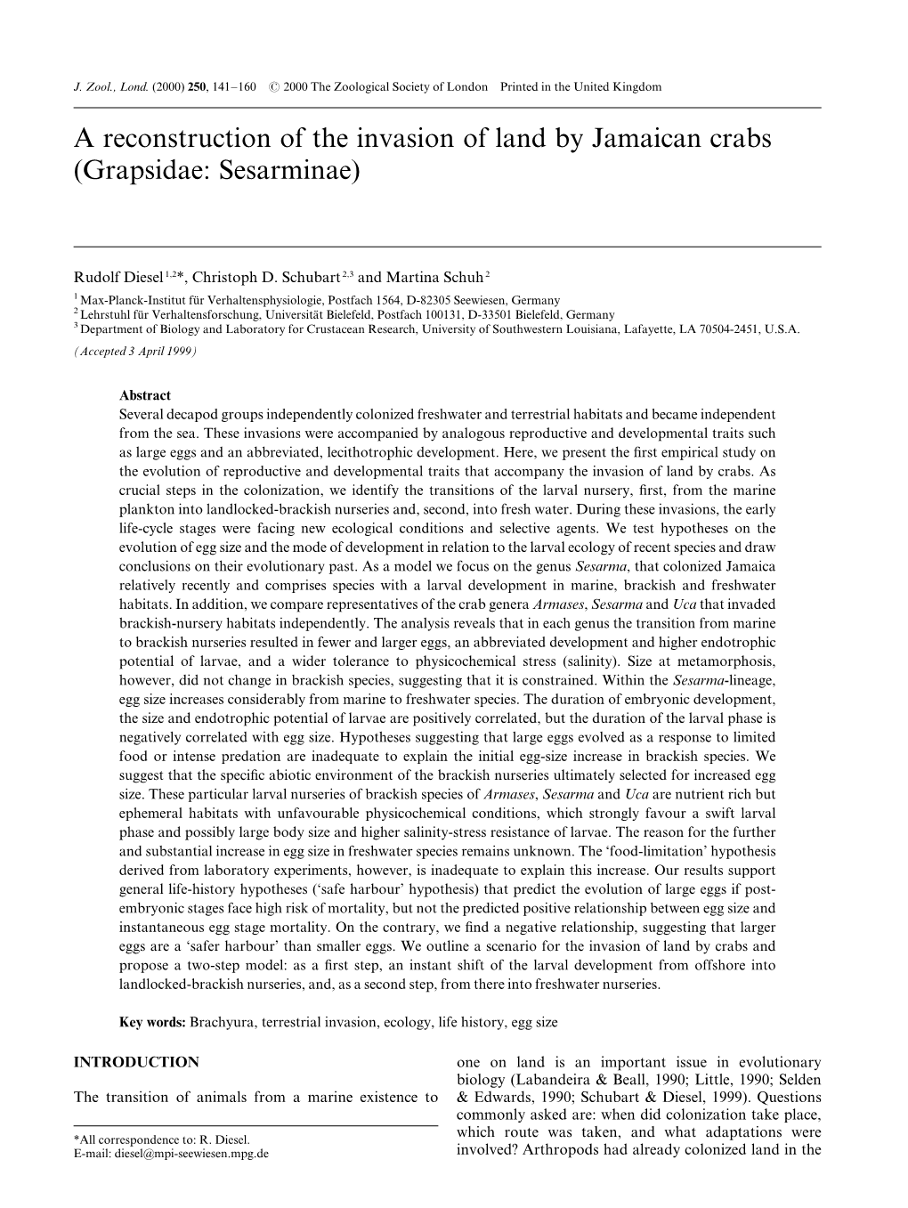 A Reconstruction of the Invasion of Land by Jamaican Crabs (Grapsidae: Sesarminae)