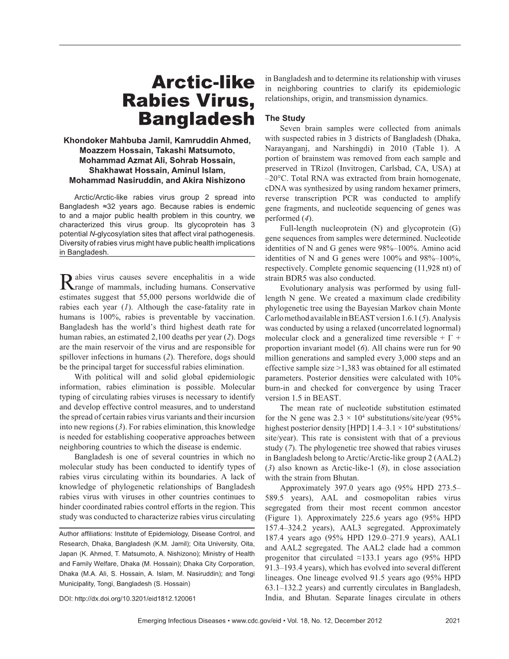 Arctic-Like Rabies Virus, Bangladesh