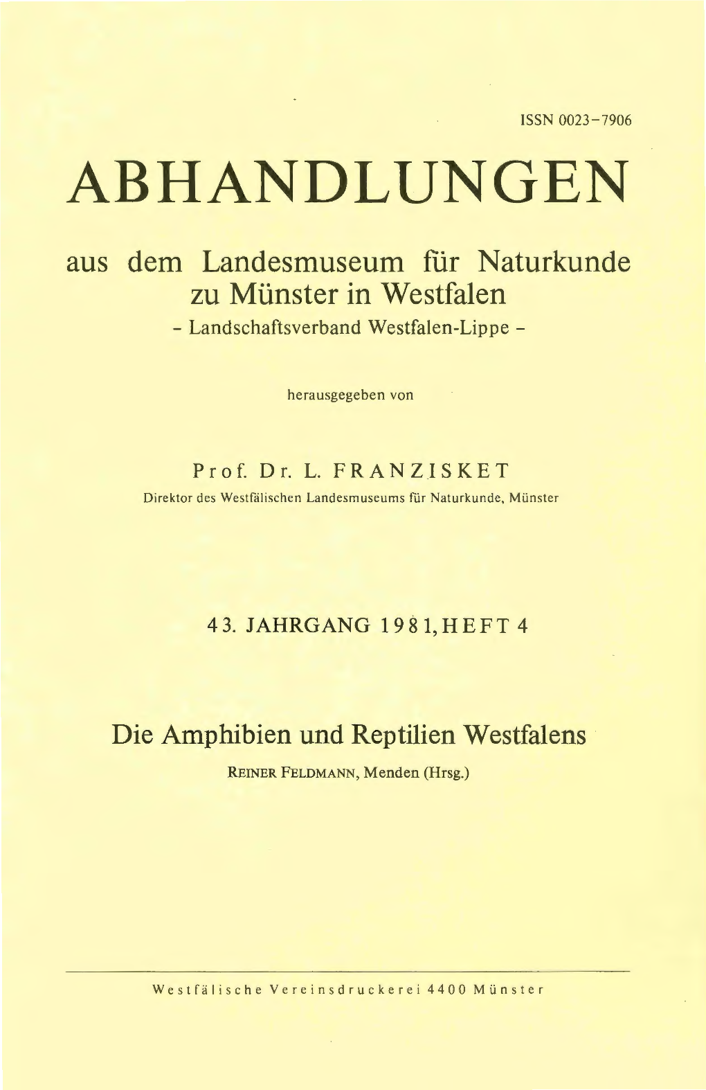 Die Amphibien Und Reptilien Westfalens