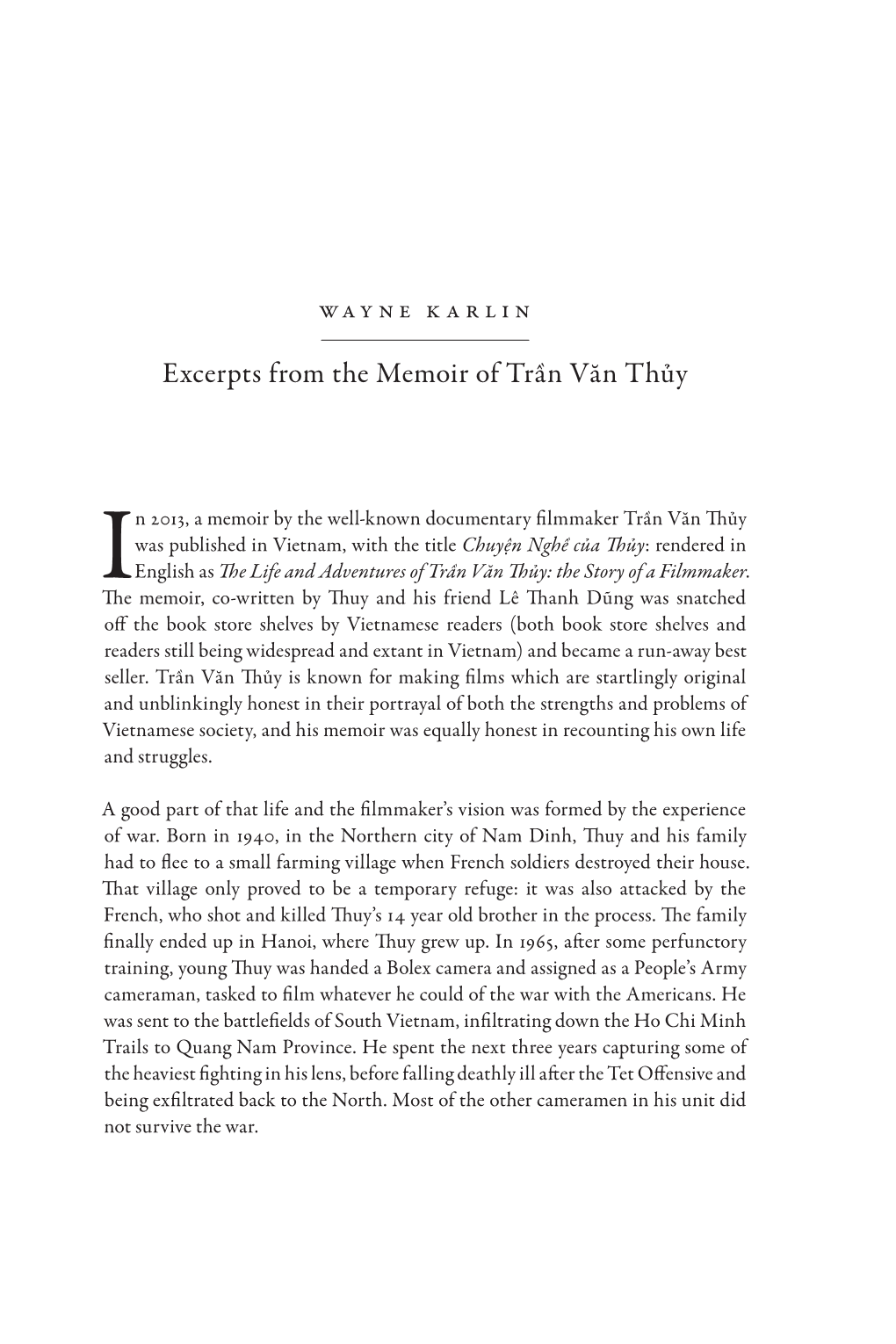 Excerpts from the Memoir of Trần Văn Thủy