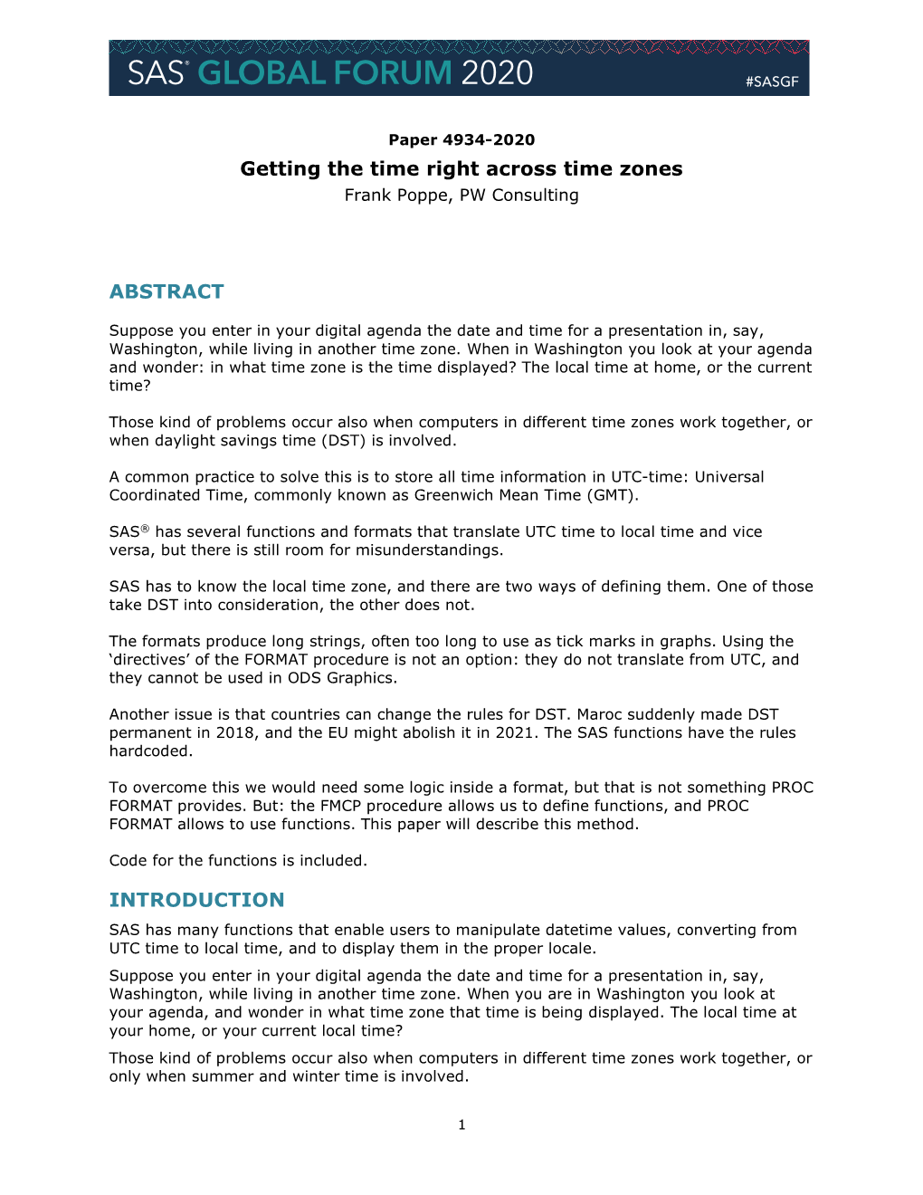 Getting the Time Right Across Time Zones Frank Poppe, PW Consulting