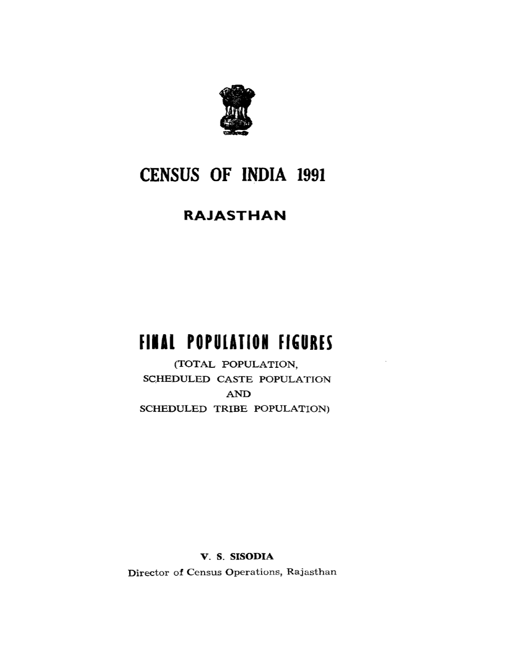 Final Population Figures, Rajasthan