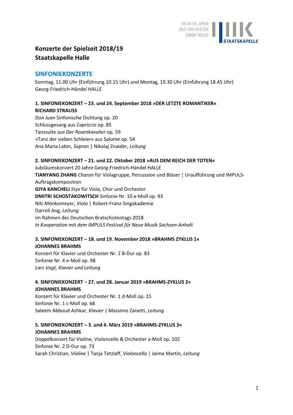 Konzerte Der Spielzeit 2018/19 Staatskapelle Halle