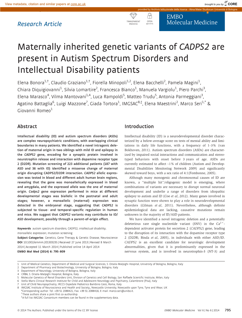 Maternally Inherited Genetic Variants of CADPS2 Are Present in Autism Spectrum Disorders and Intellectual Disability Patients