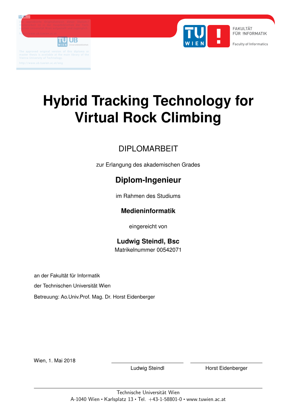 Hybrid Tracking Technology for Virtual Rock Climbing