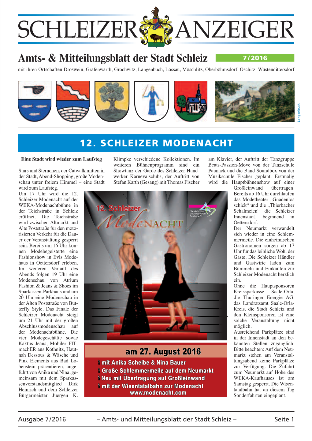 Amts- & Mitteilungsblatt Der Stadt Schleiz