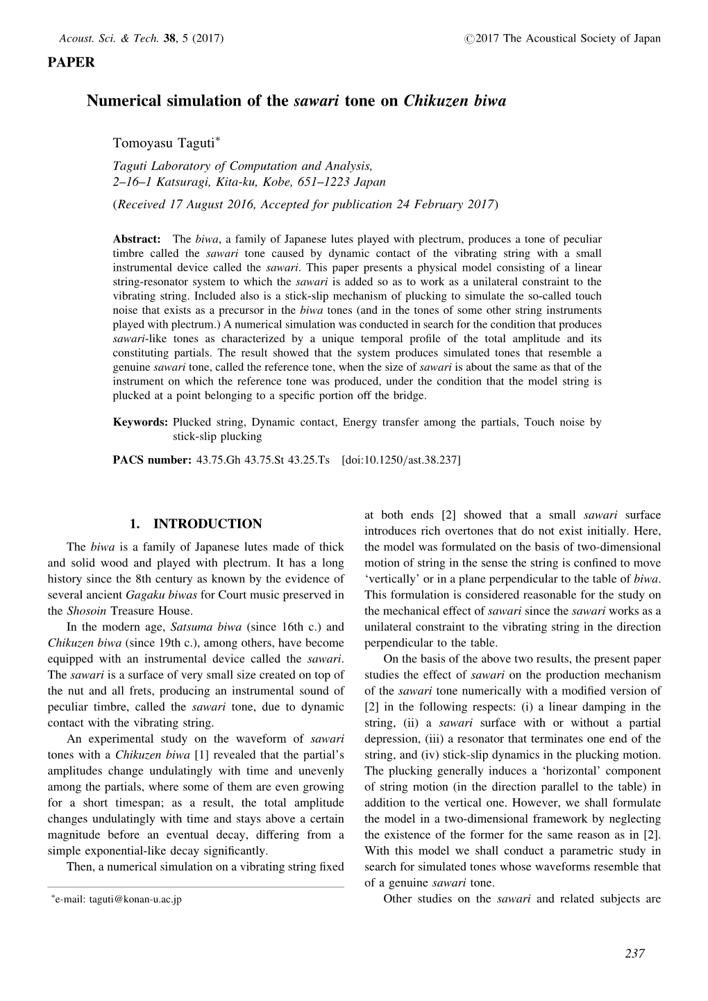 Numerical Simulation of the Sawari Tone on Chikuzen Biwa