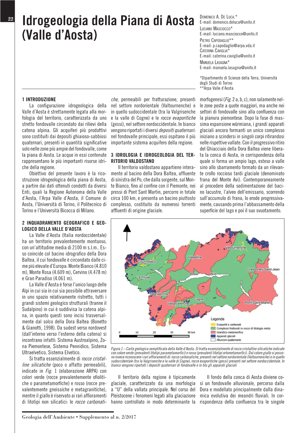 Idrogeologia Della Piana Di Aosta (Valle D'aosta)