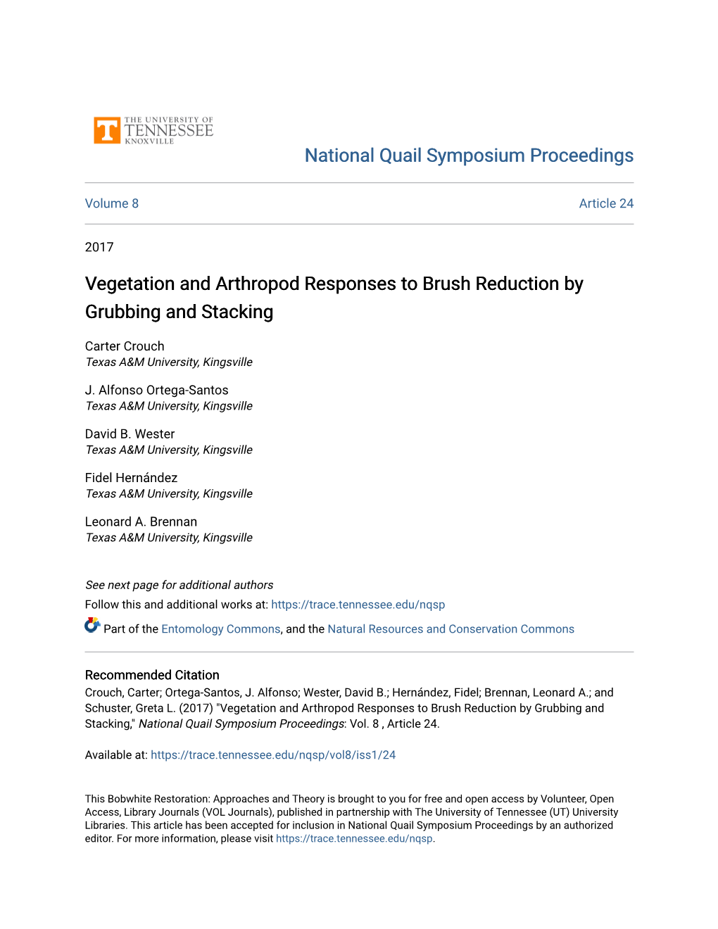 Vegetation and Arthropod Responses to Brush Reduction by Grubbing and Stacking