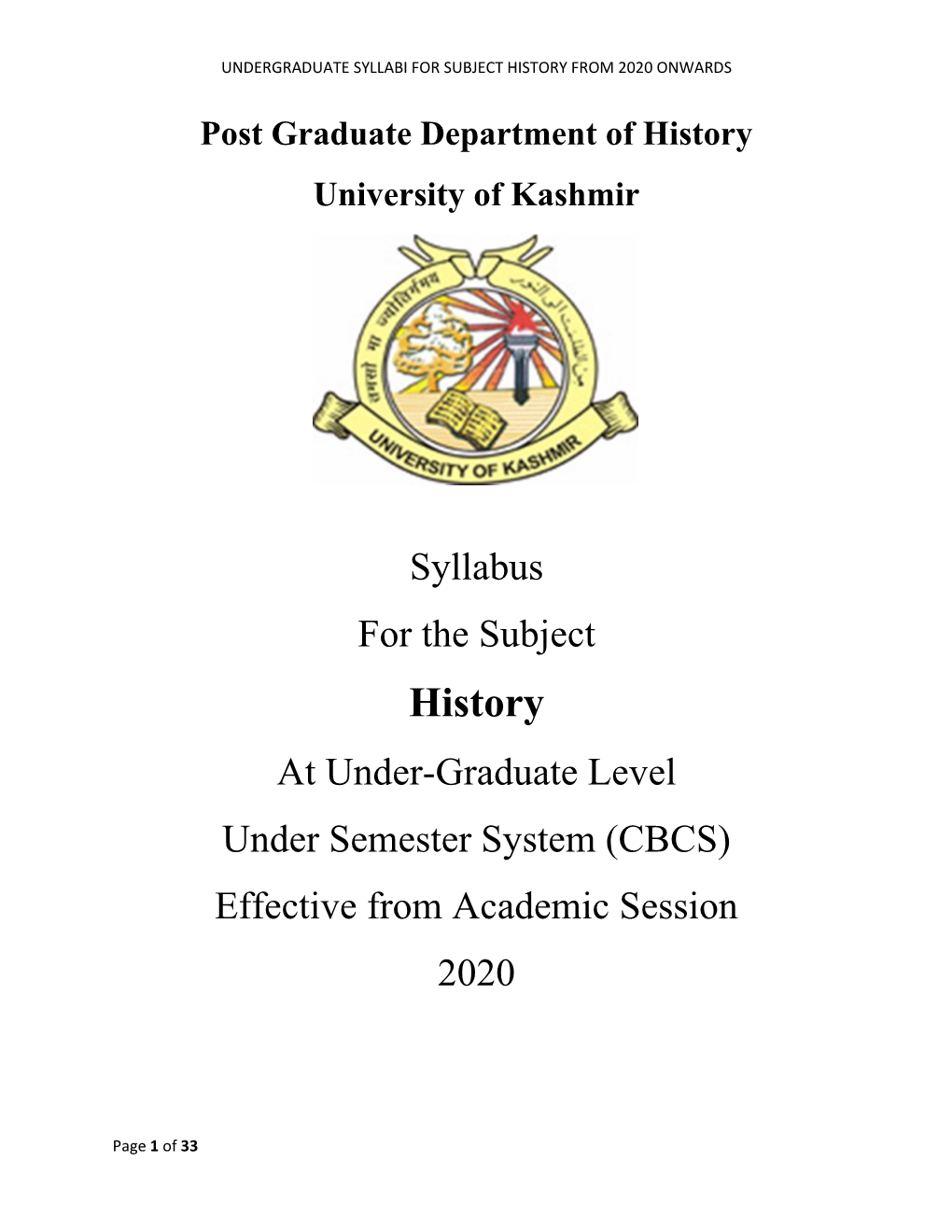 History, University of Kashmir