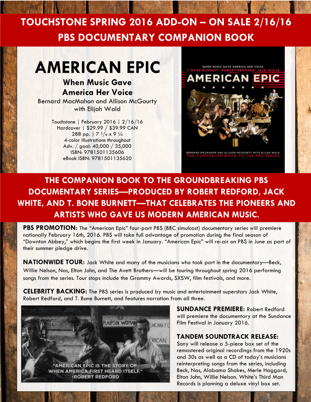 AMERICAN EPIC When Music Gave America Her Voice Bernard Macmahon and Allison Mcgourty with Elijah Wald