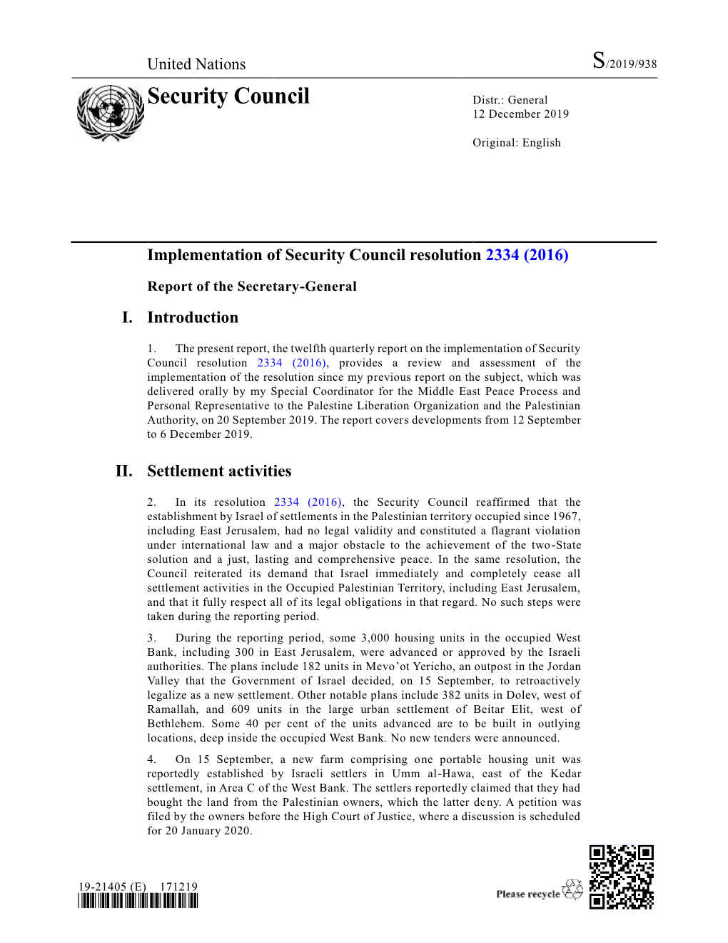 Security Council Distr.: General 12 December 2019