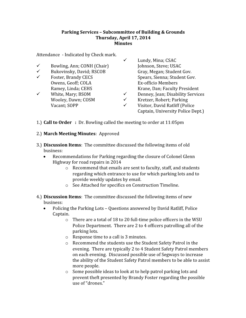 Parking Services Subcommittee of Building & Grounds