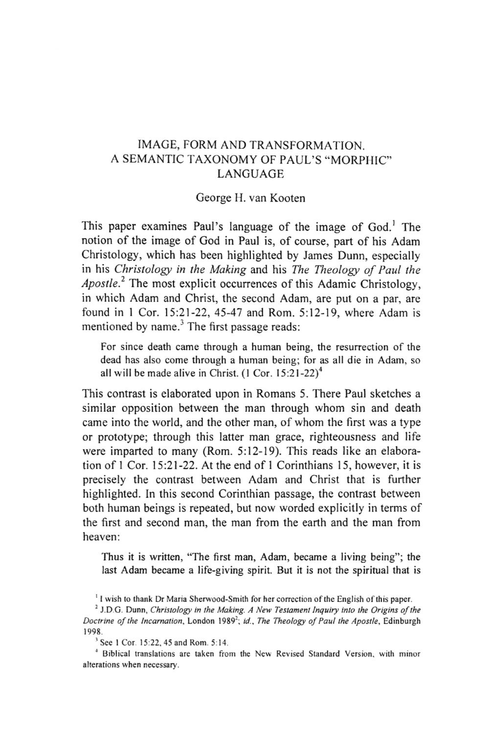 Image, Form and Transformation. a Semantic Taxonomy of Paul's "Morphic" Language