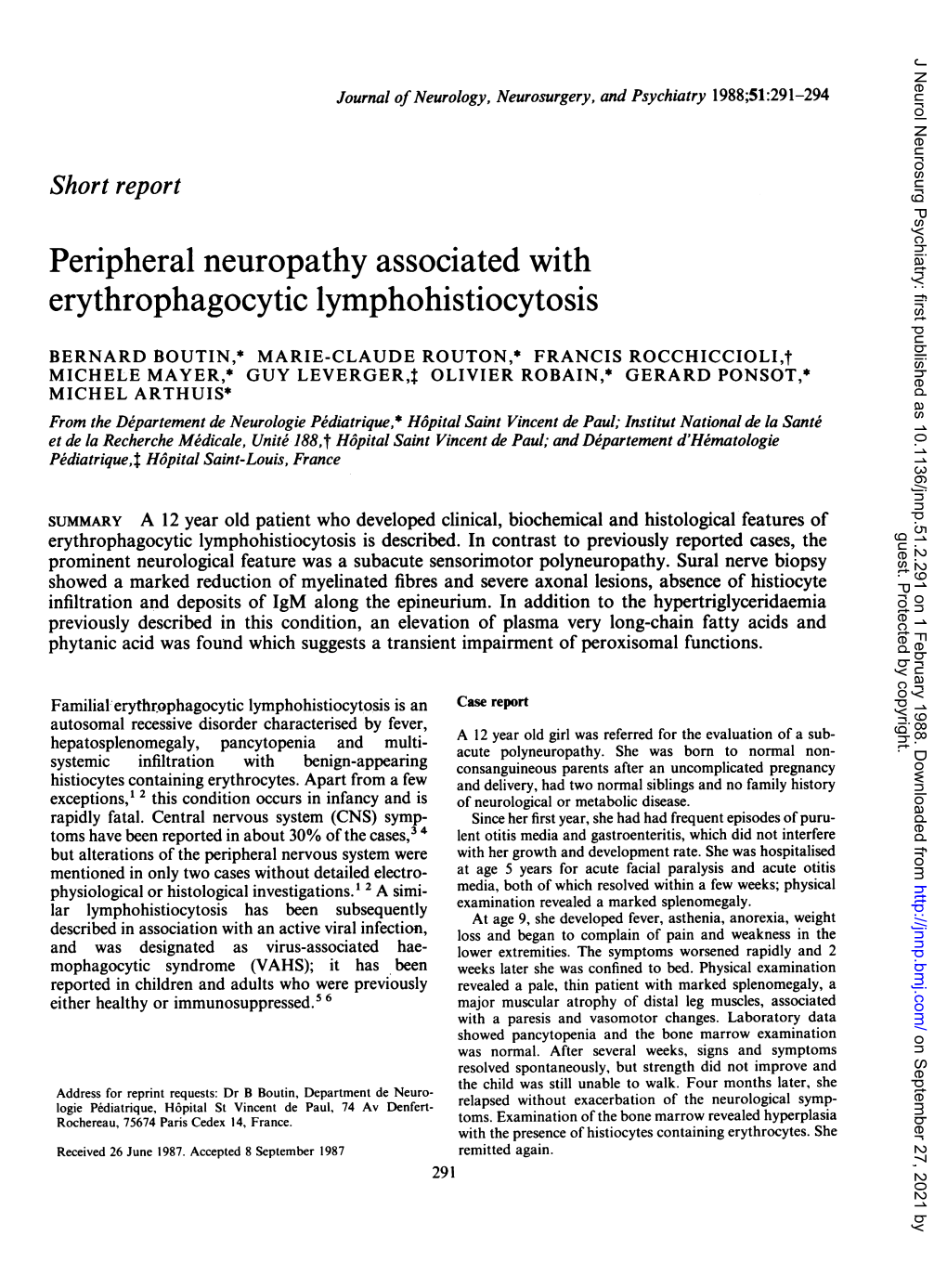 Peripheral Neuropathy Associated with Erythrophagocytic Lymphohistiocytosis