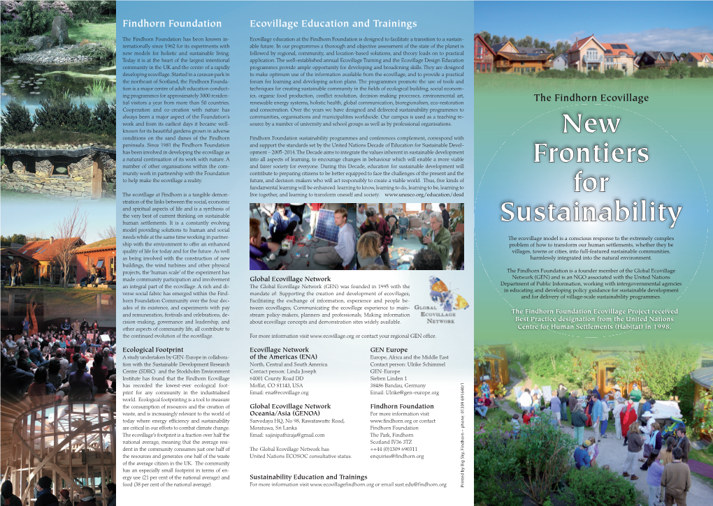 New Frontiers for Sustainability New Frontiers for Sustainability