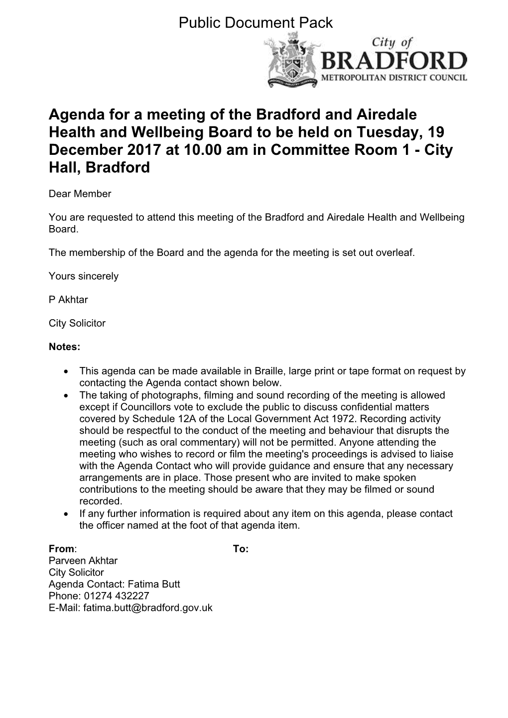 (Public Pack)Agenda Document for Bradford and Airedale Health