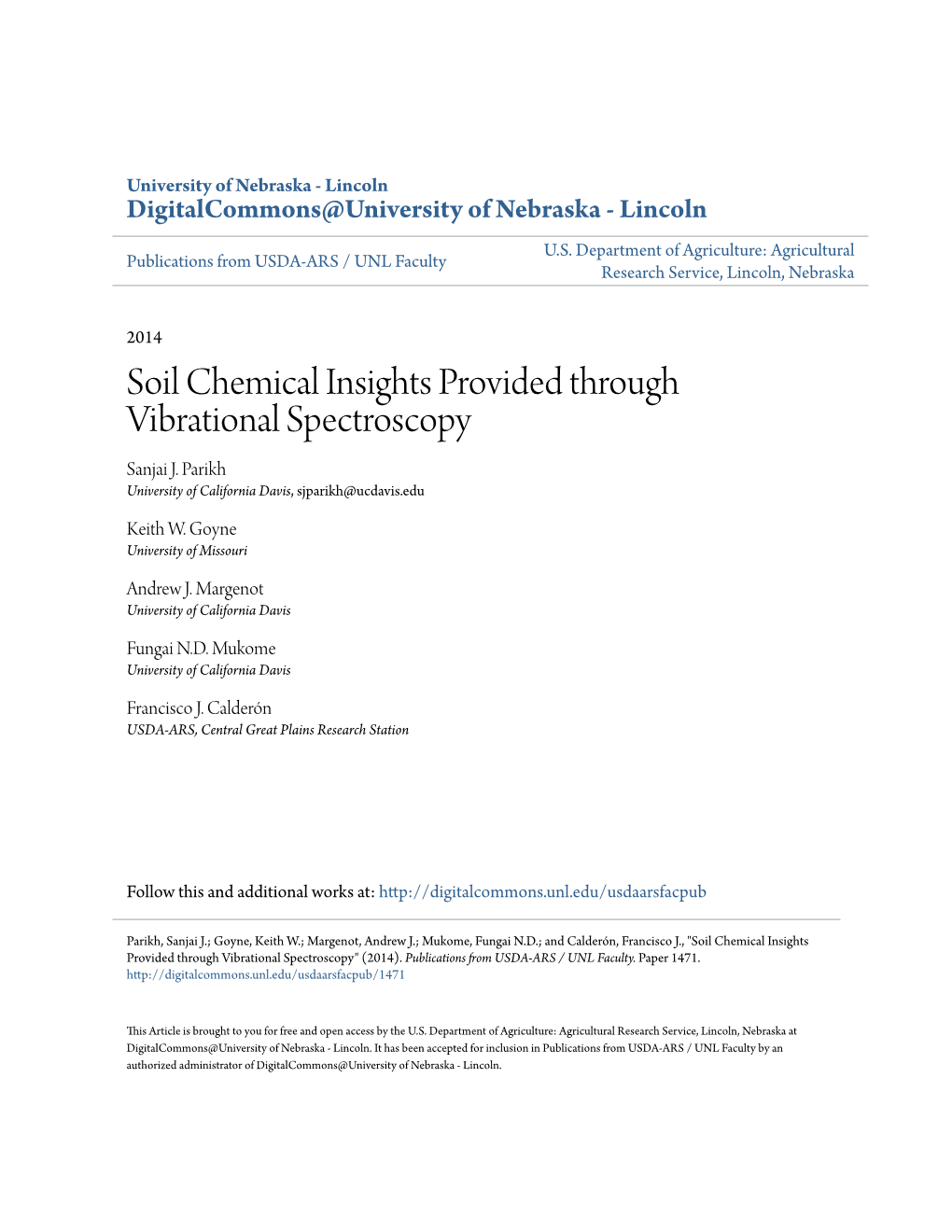 Soil Chemical Insights Provided Through Vibrational Spectroscopy Sanjai J