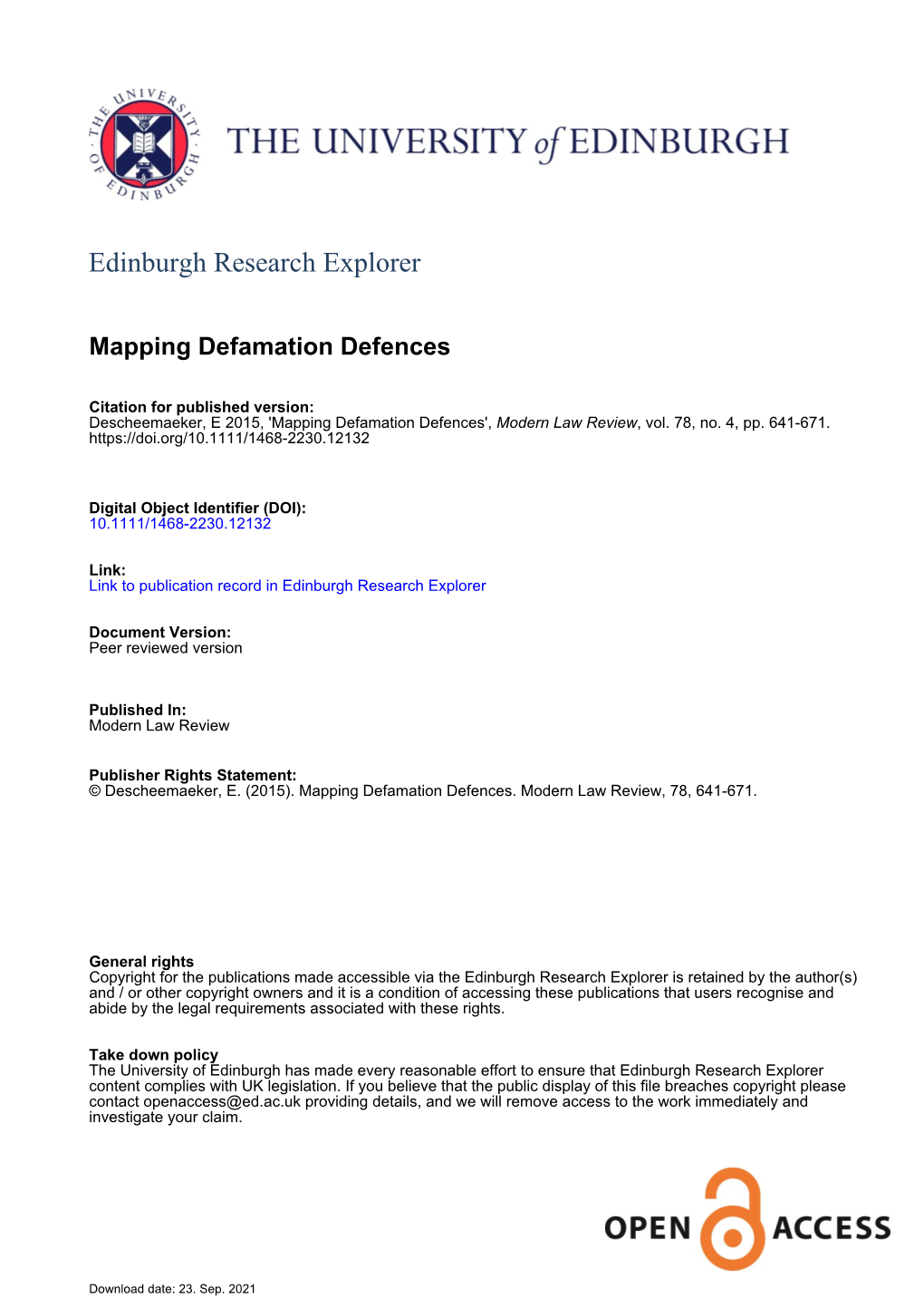 Mapping Defamation Defences