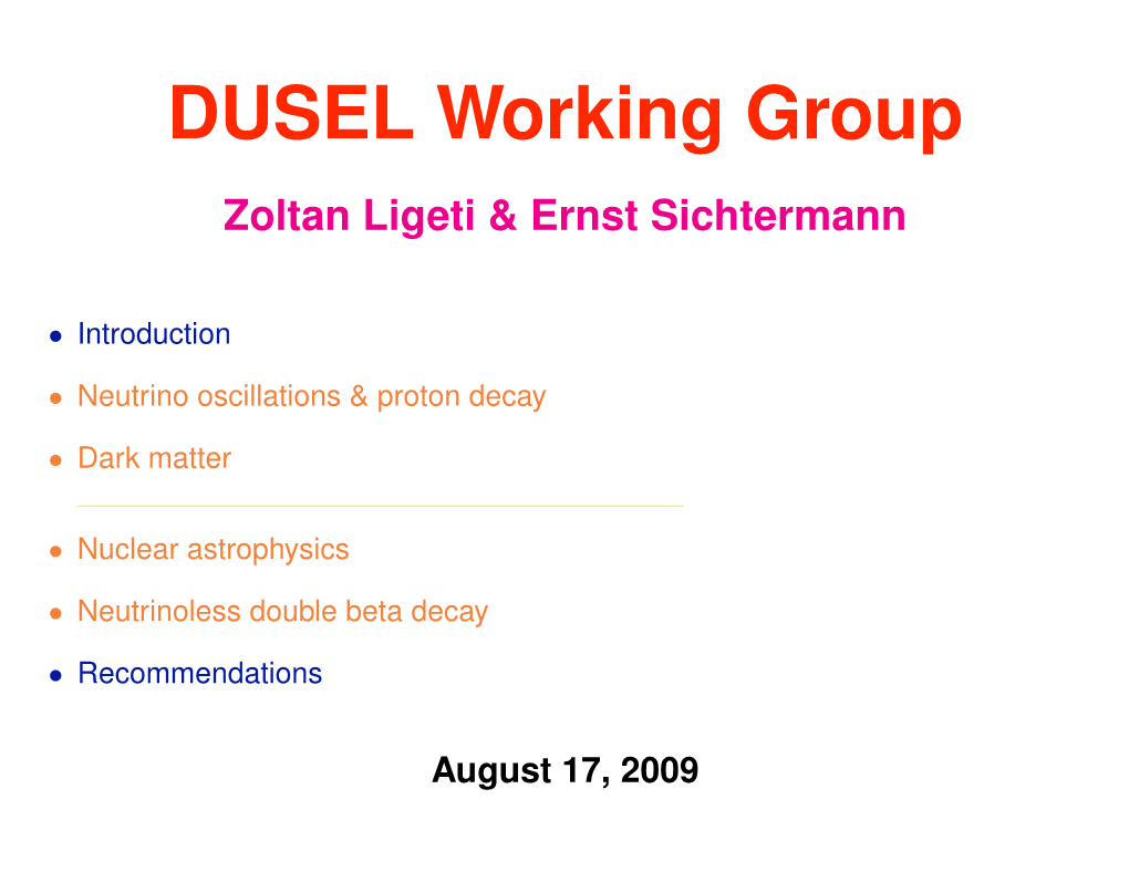 DUSEL Working Group Zoltan Ligeti & Ernst Sichtermann
