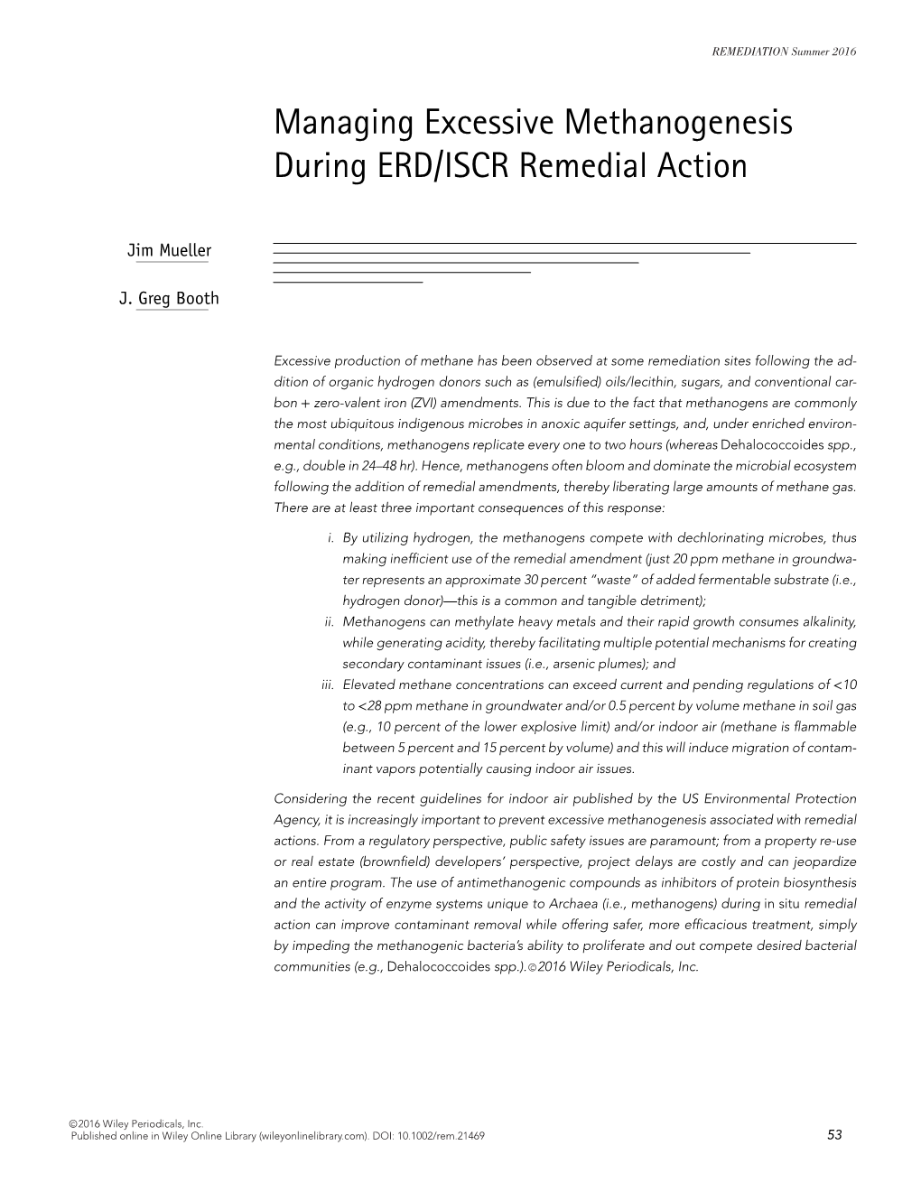 Managing Excessive Methanogenesis During ERD/ISCR Remedial Action