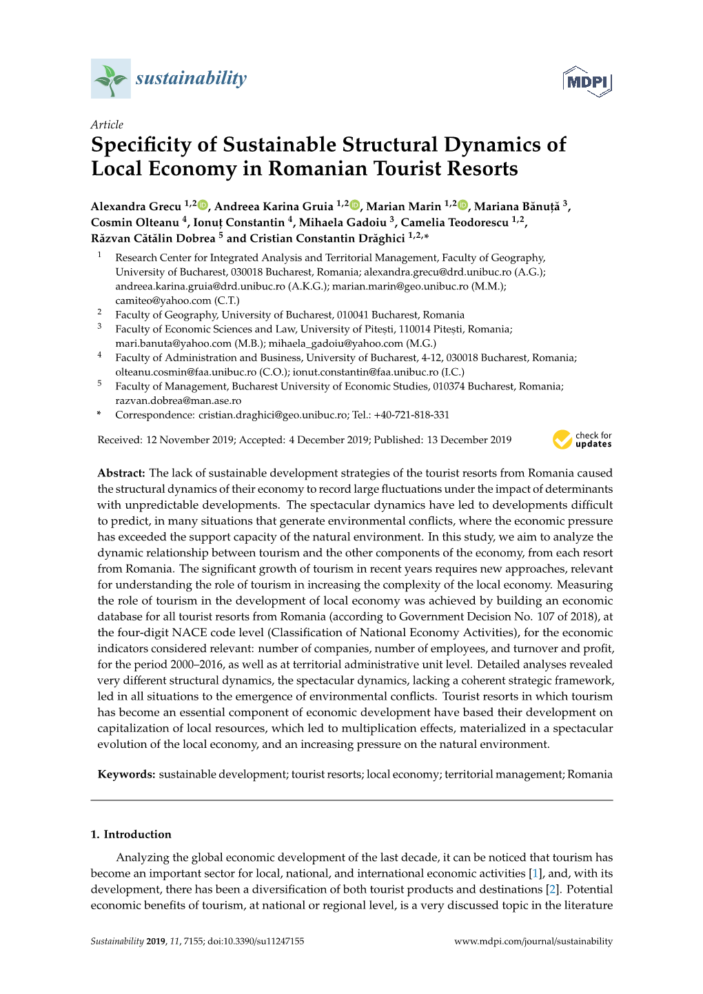 Specificity of Sustainable Structural Dynamics of Local Economy In