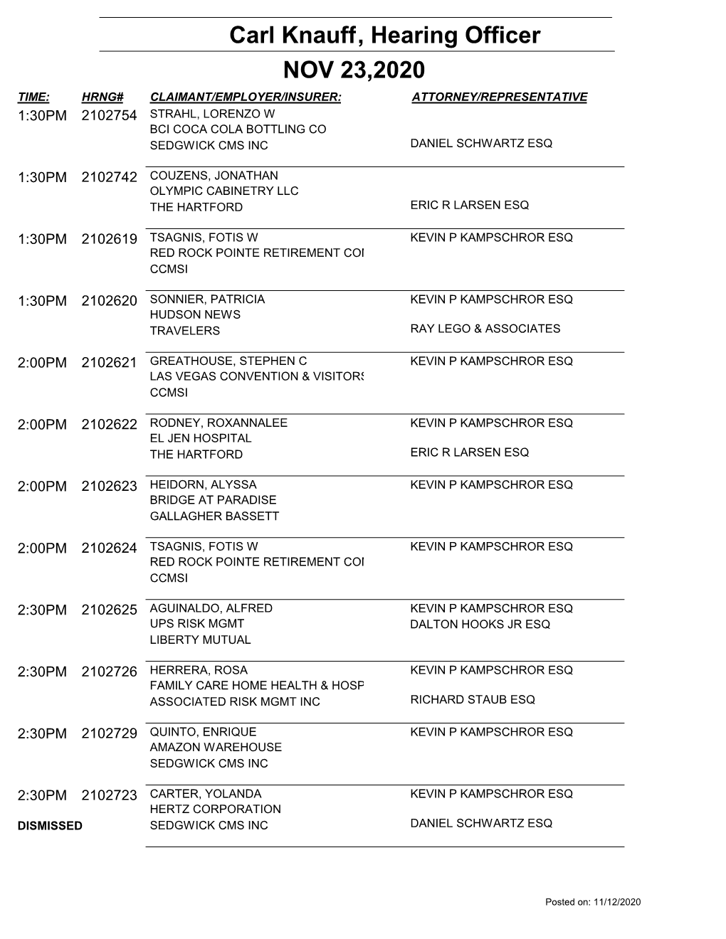 NOV 23,2020 Carl Knauff, Hearing Officer