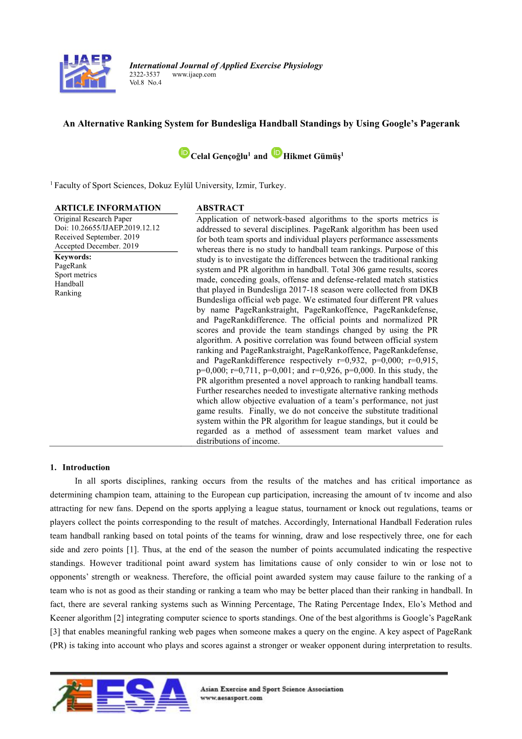 An Alternative Ranking System for Bundesliga Handball Standings by Using Google’S Pagerank