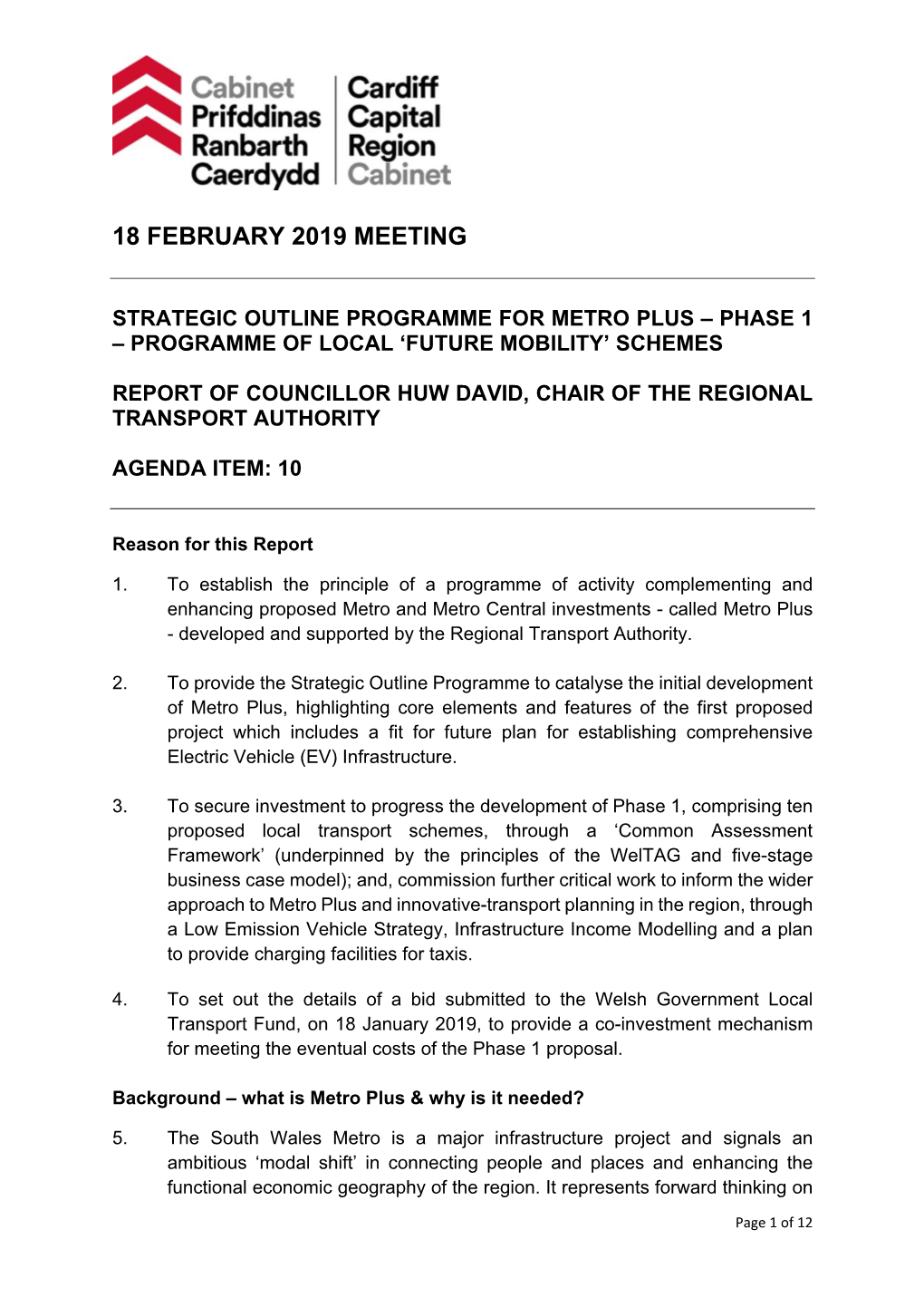 Item 10 – Strategic Outline Programme for Metro Plus