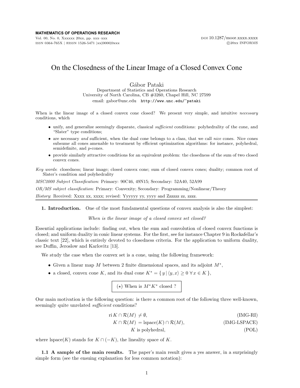 On the Closedness of the Linear Image of a Closed Convex Cone