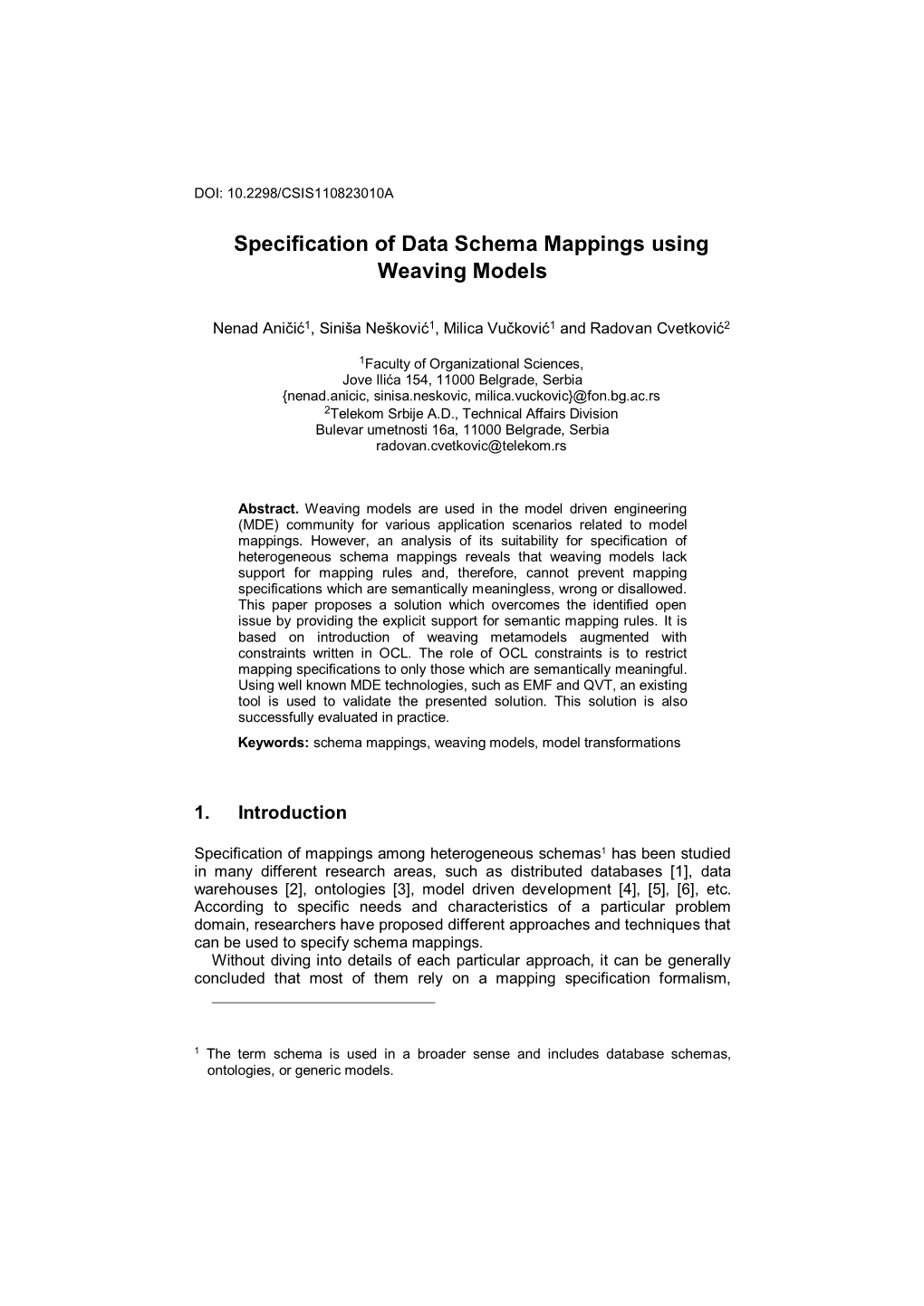 Specification of Data Schema Mappings Using Weaving Models