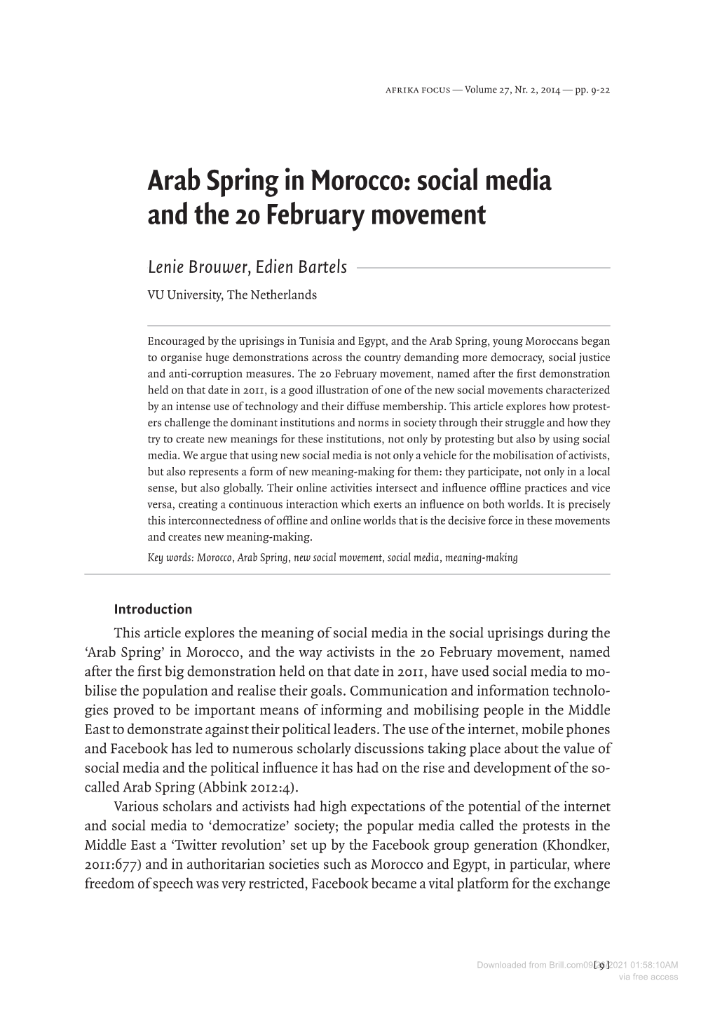 Arab Spring in Morocco: Social Media and the 20 February Movement