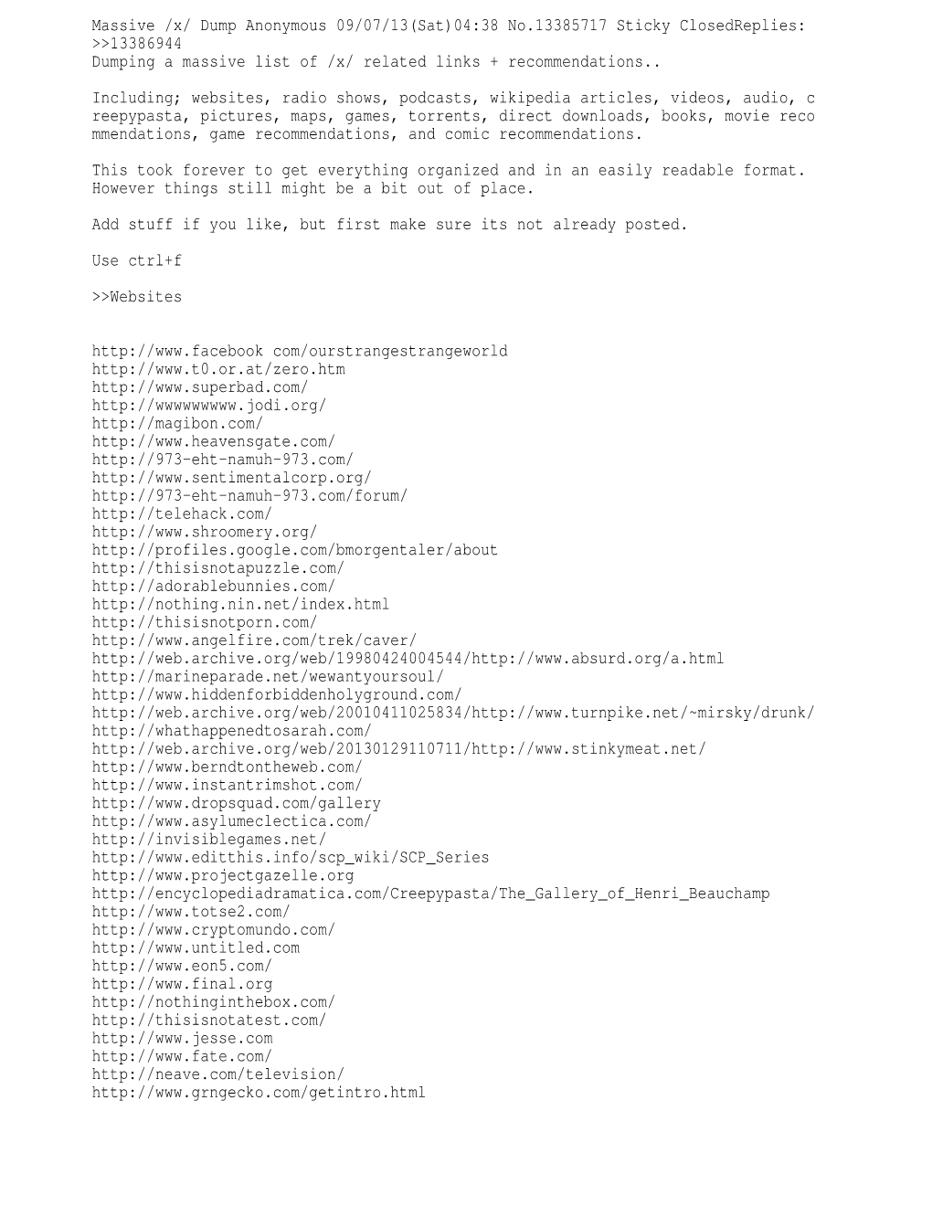 13386944 Dumping a Massive List of /X/ Related Links + Recommendations
