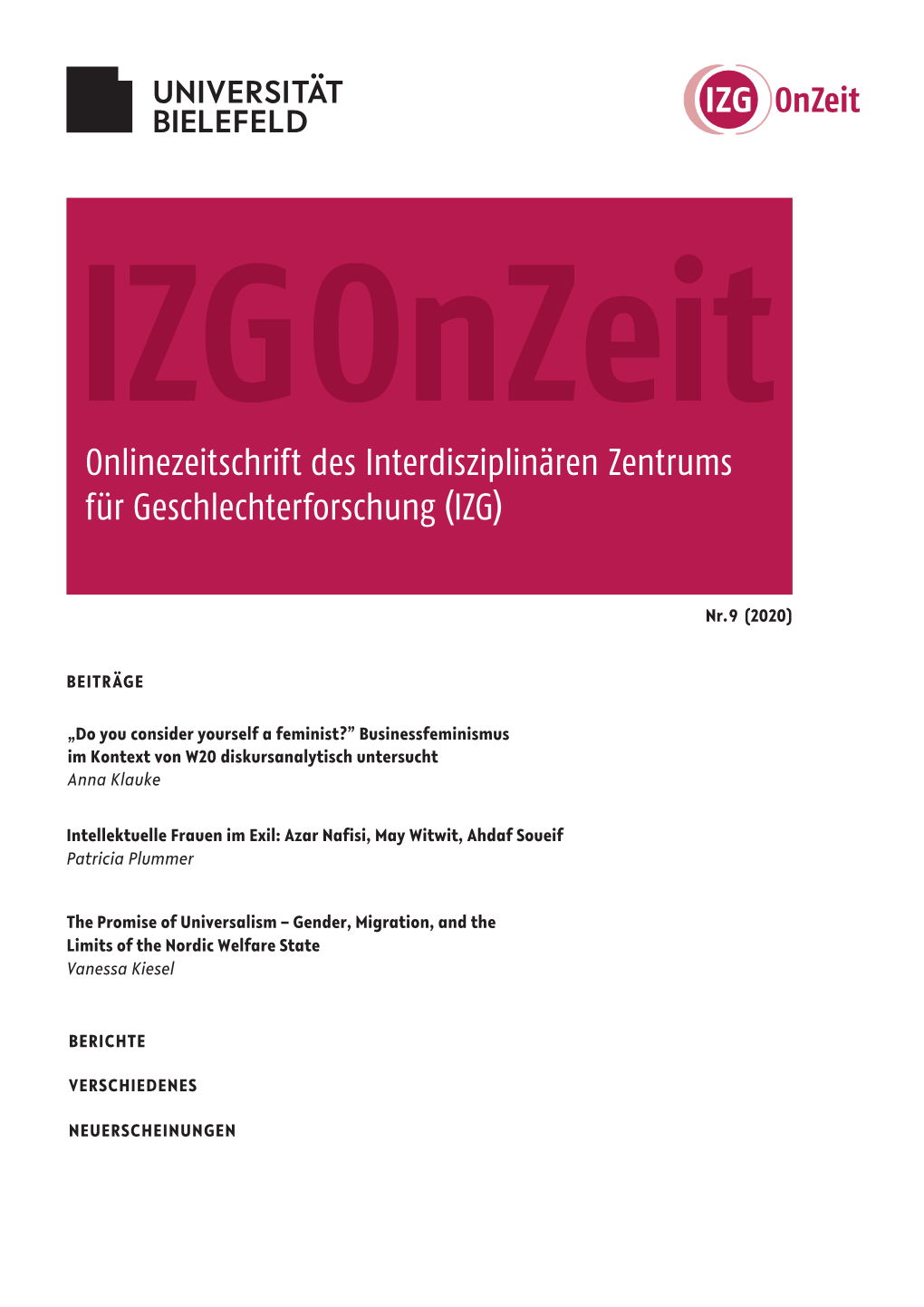 Onlinezeitschrift Des Interdisziplinären Zentrums Für Geschlechterforschung (IZG)