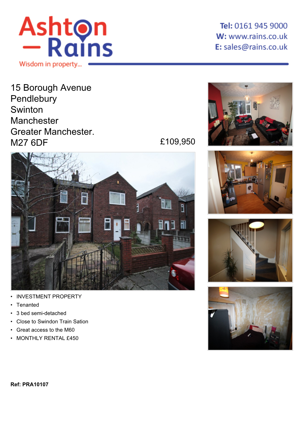 15 Borough Avenue Pendlebury Swinton Manchester Greater Manchester. M27 6DF £109,950