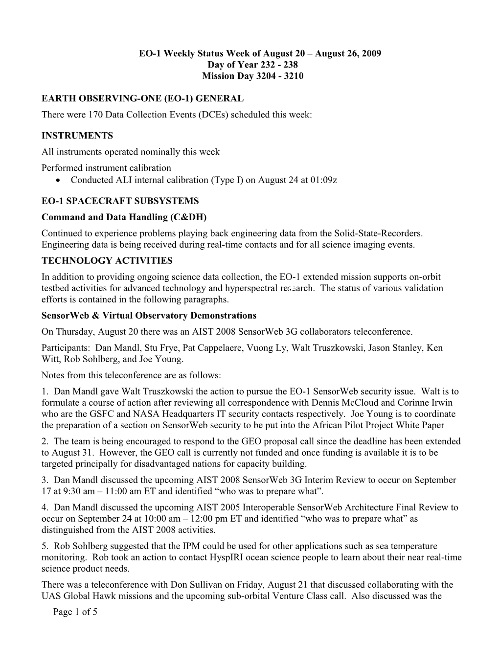 EO-1 Status Week of Jan 20-26, 2001 s1