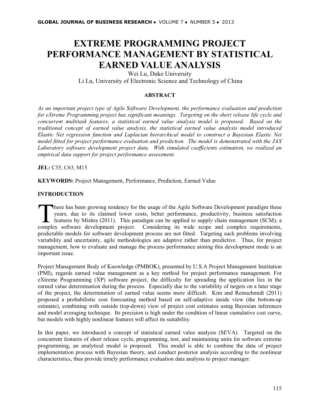 Extreme Programming Project Performance Management By