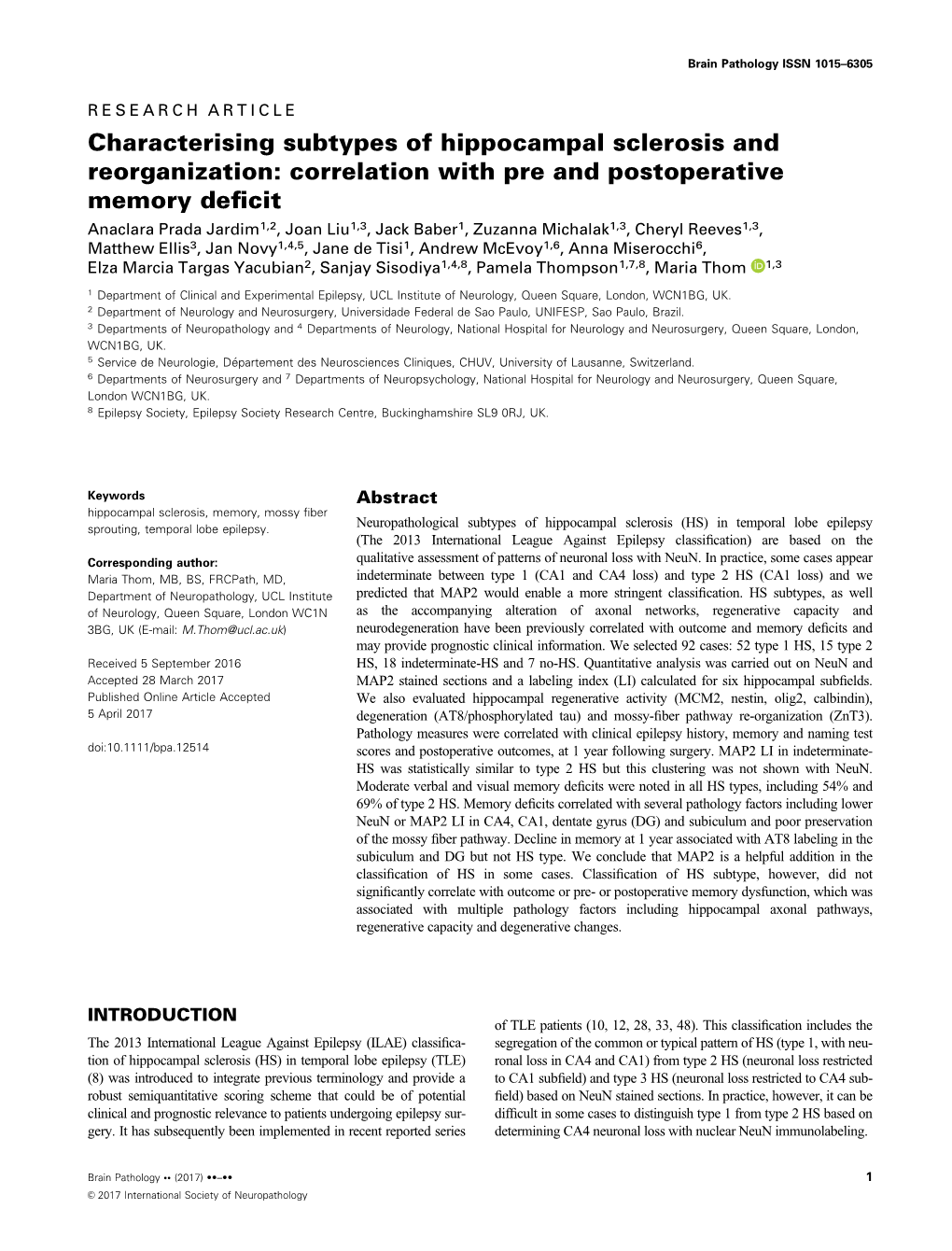 Characterising Subtypes of Hippocampal Sclerosis And